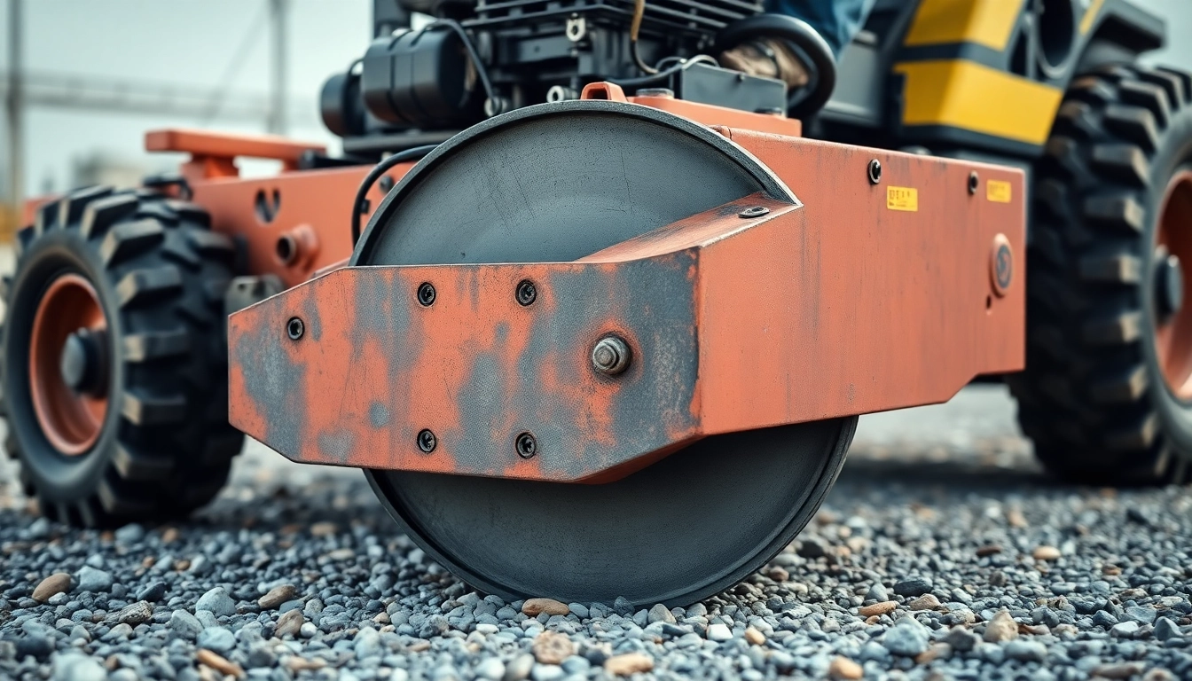 Efficient compactors rental with a professional operator using a vibrating plate compactor on gravel for construction projects.
