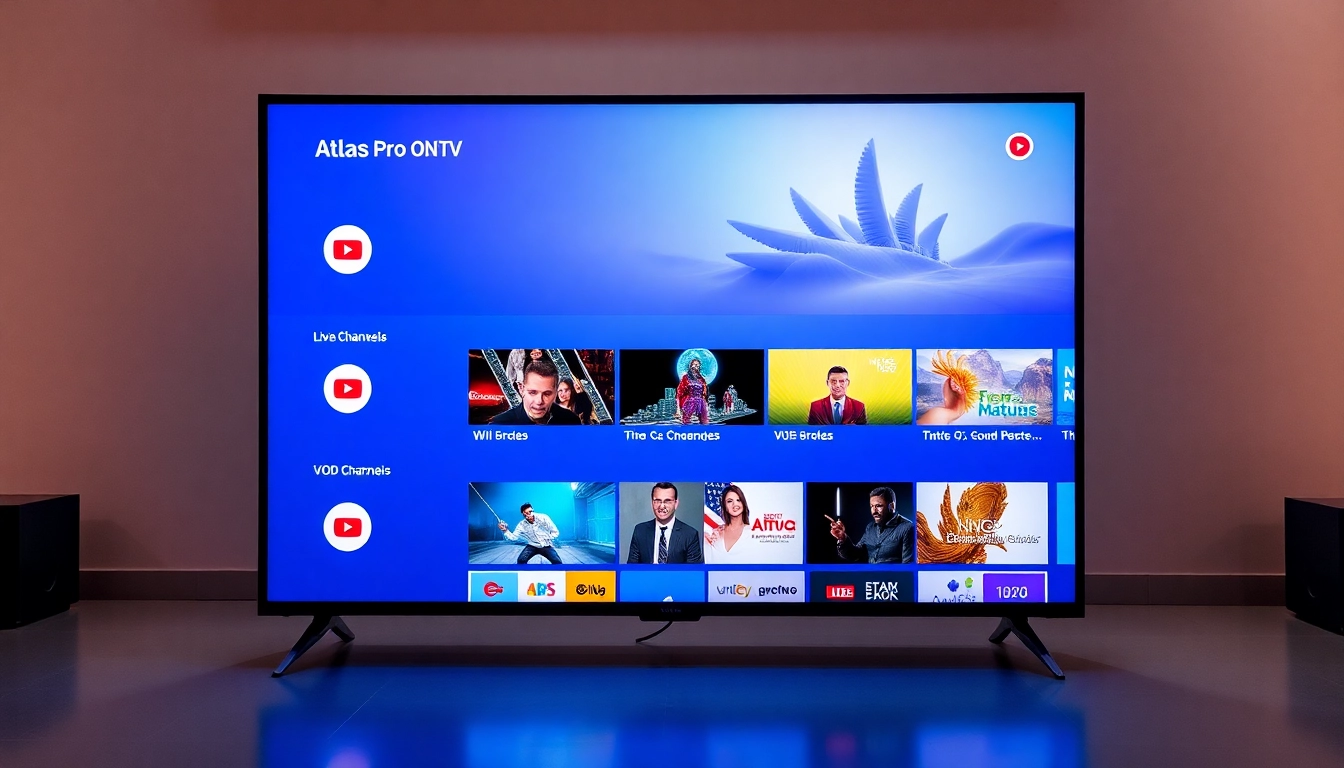 Enhance your entertainment with Atlas Pro ONTV on a modern Android TV interface, offering HD streaming and live channels.