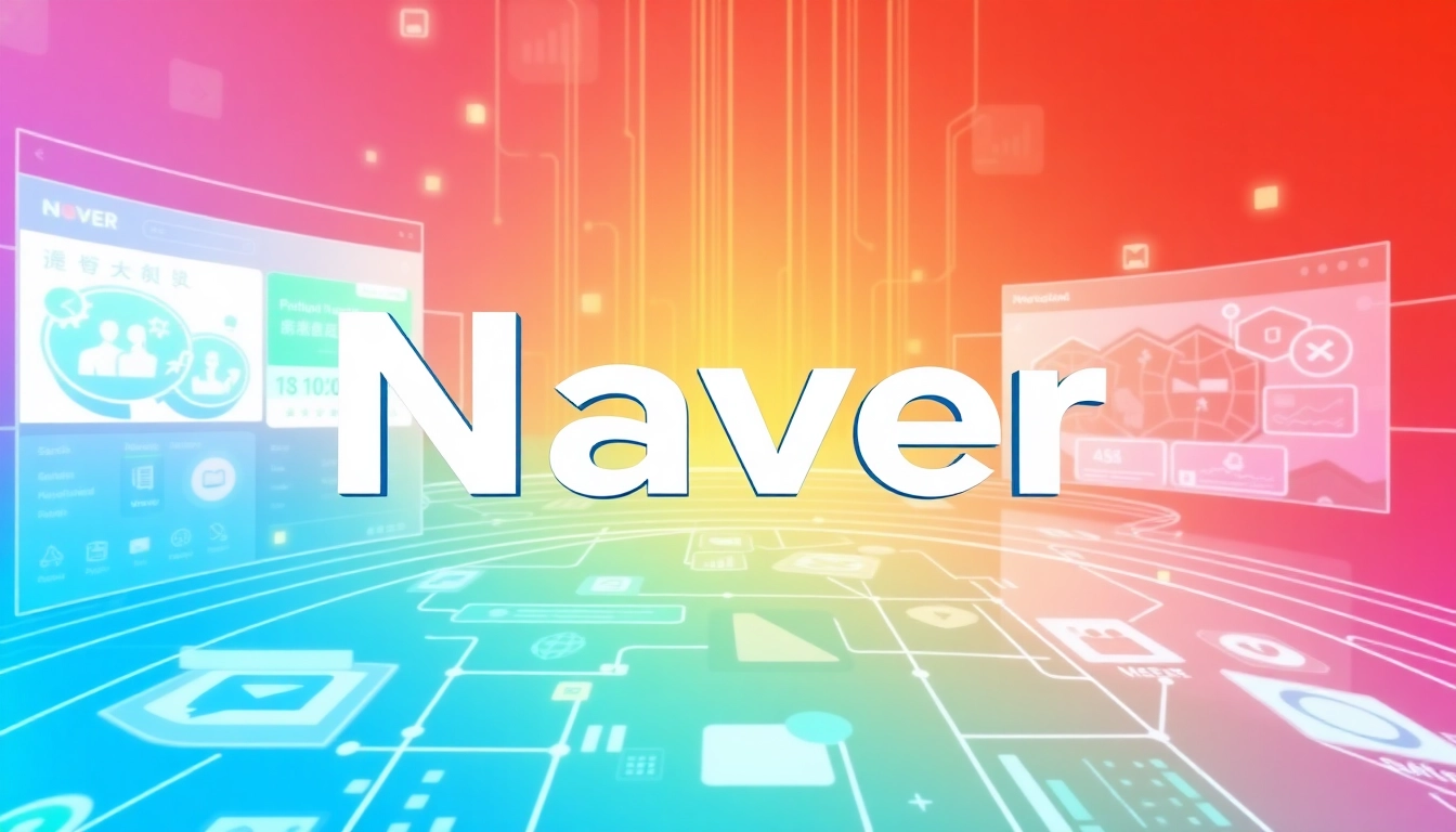 Naver logo displayed on a sleek digital platform with search, maps, and content icons, representing South Korea's leading online service provider.