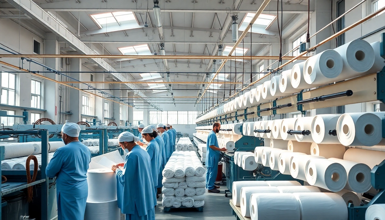 Large towel factory Pakistan with machinery and workers manufacturing high-quality towels efficiently and sustainably.