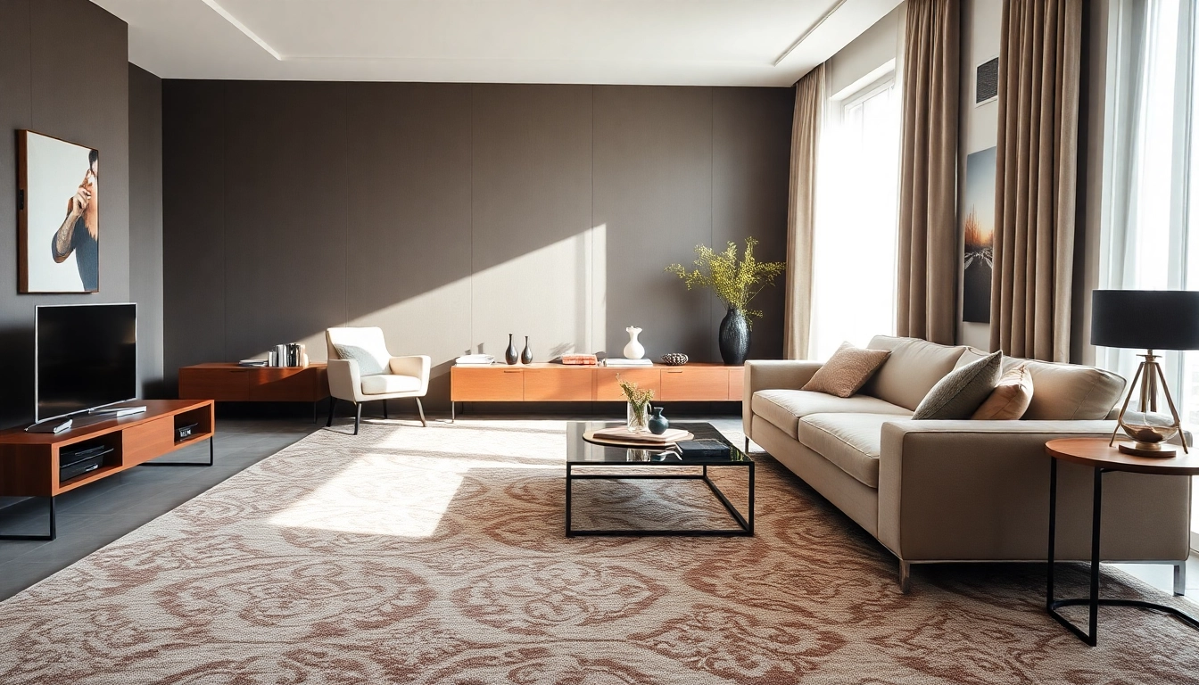 Stylish Tappeti moderni Milano enhances a modern living room with intricate patterns and plush