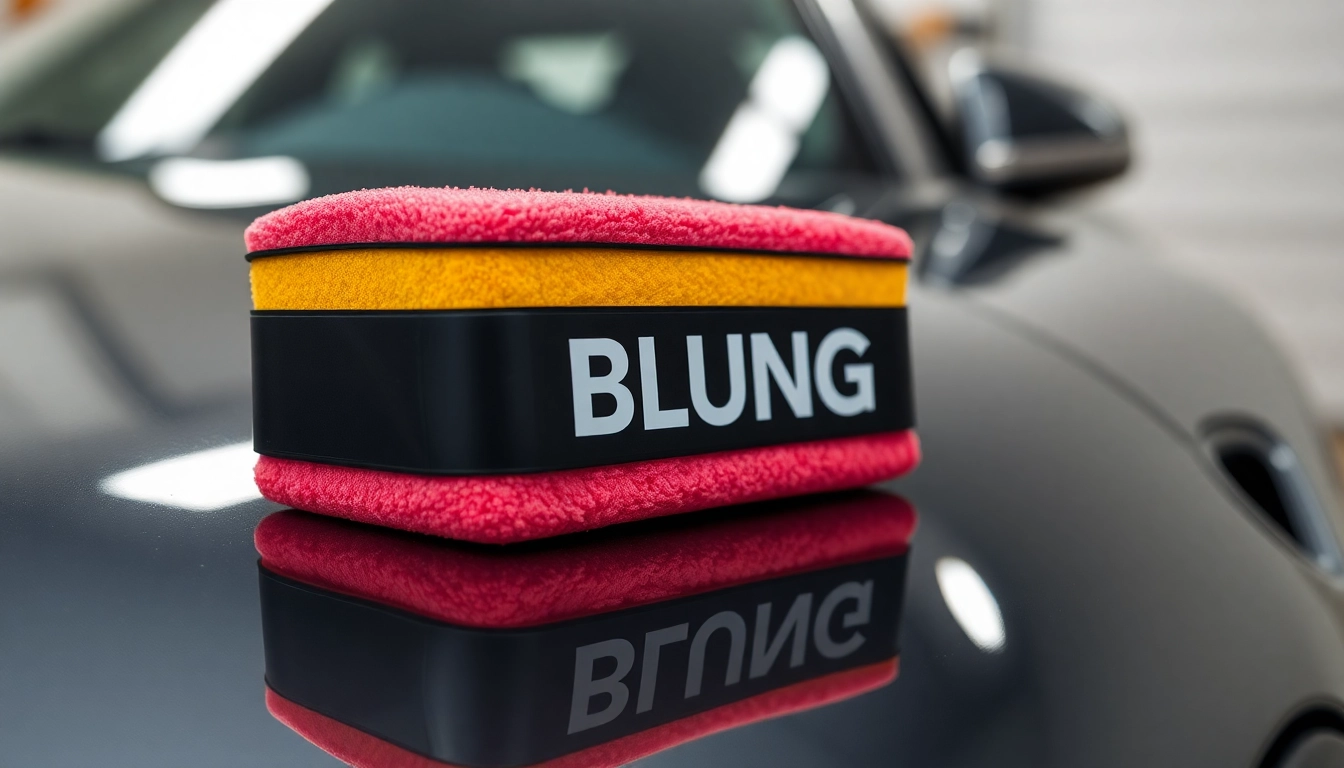 Blung car detailing sponge used for cleaning and polishing vehicles in professional auto care